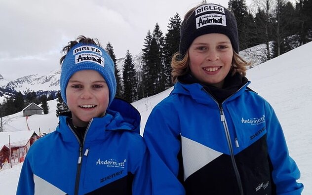 Matteo Wipfli (links) und Beda Muoser von SC Gotthard Andermatt fuhren in Sörenberg mit je Rang 4 knapp am Podest vorbei Matteo Wipfli (links) und Beda Muoser von SC Gotthard Andermatt fuhren in Sörenberg mit je Rang 4 knapp am Podest vorbei