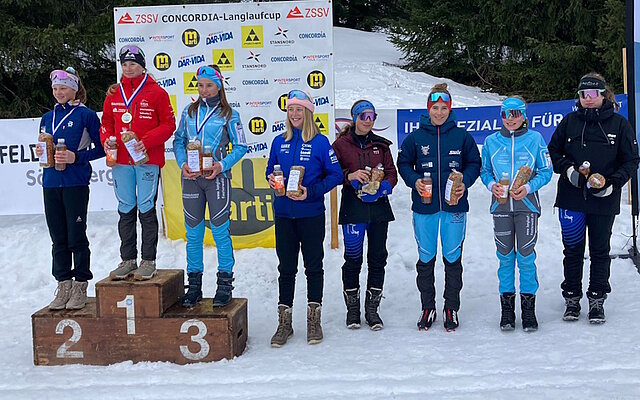 Das Teilnehmerfeld der Kategorie Mädchen U14 mit der strahlenden Siegerin Aline Baumann (SSC Schattdorf), Foto Martina Gisler