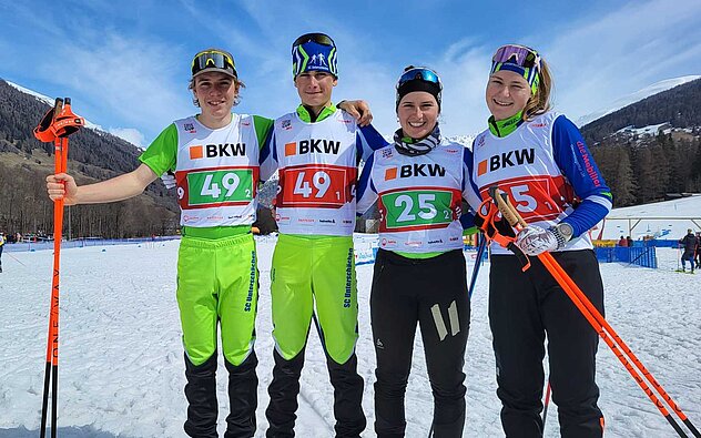 Die Akteure des Teamsprints von links: Nico und Mario Briker, Céline Arnold und Nina Walker (Bild Roman Briker)
